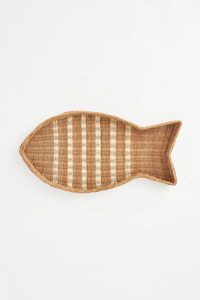 Large Fish-shaped Rattan Tray Driftwood From Europe Kitchen Batela Giftware