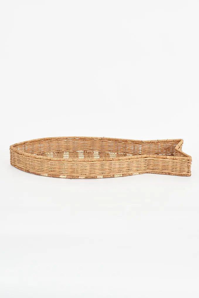 Large Fish-shaped Rattan Tray Driftwood From Europe Kitchen Batela Giftware