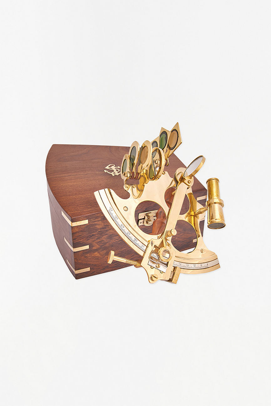 Sextant in Brass with a Wooden Box Desktop Batela Giftware