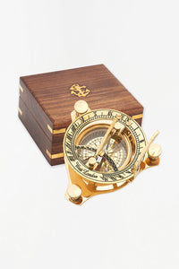 Brass Sundial Compass Gift Set with Wooden Presentation Box Nautical Office Decoration Batela Giftware