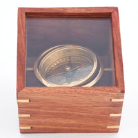 Navigation Compass in a Glass and Wooden Presentation Box Nautical Office Decoration price-change-job-active Batela Giftware