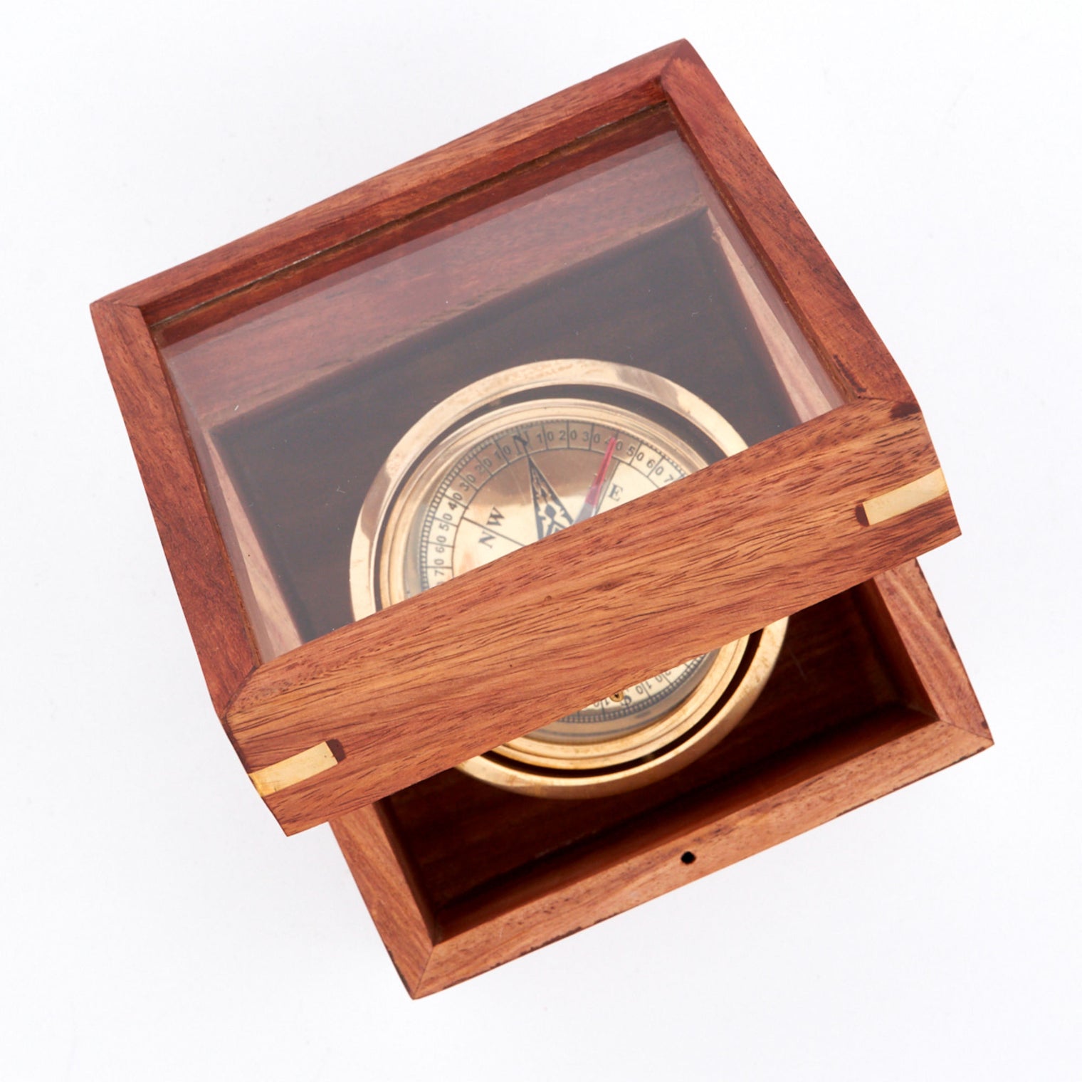 Navigation Compass in a Glass and Wooden Presentation Box Nautical Office Decoration price-change-job-active Batela Giftware