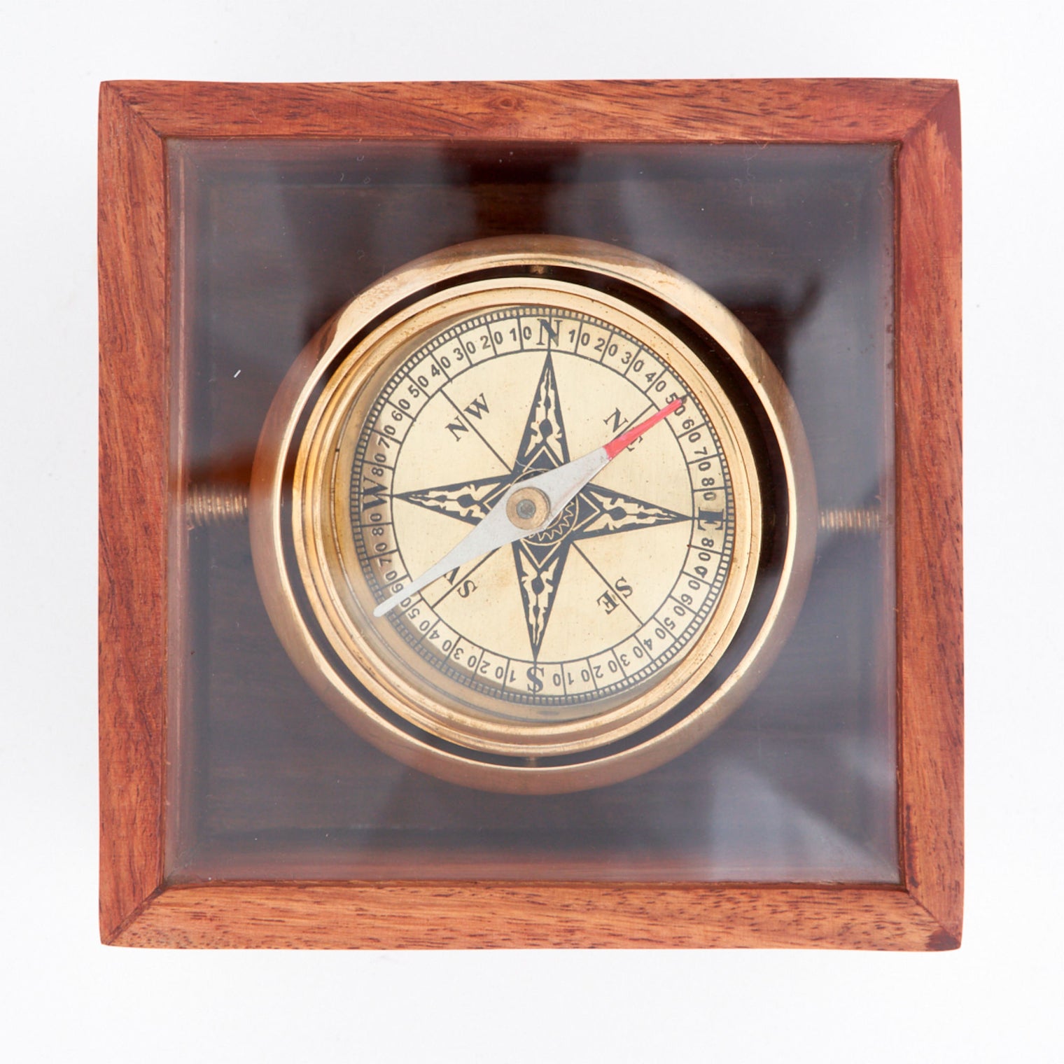 Navigation Compass in a Glass and Wooden Presentation Box Nautical Office Decoration price-change-job-active Batela Giftware