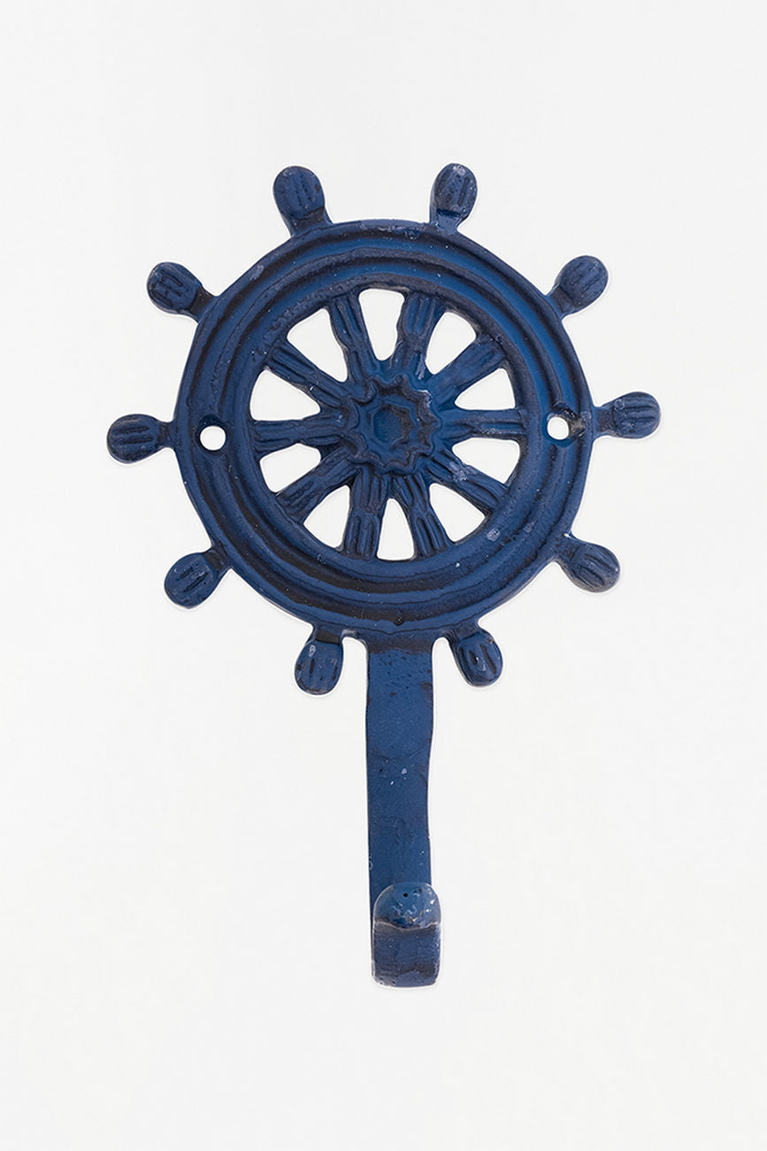 Ship's Wheel Metal Coat Hook (Blue) Coat Racks & Hooks Batela Giftware