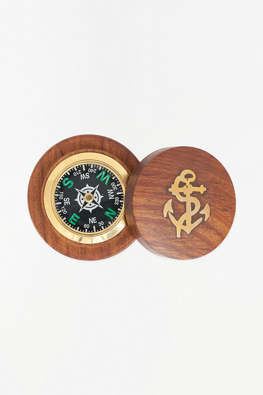 Compass with Wooden Base Nautical Office Decoration Batela Giftware