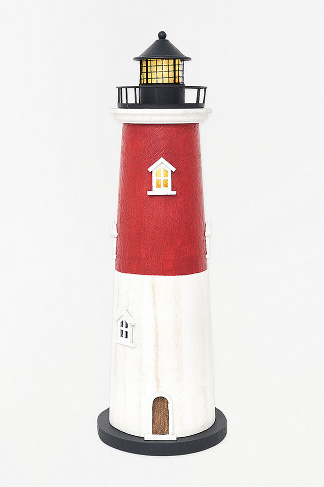 LED Large Red & White Lighthouse Battery Lighthouses Batela Giftware