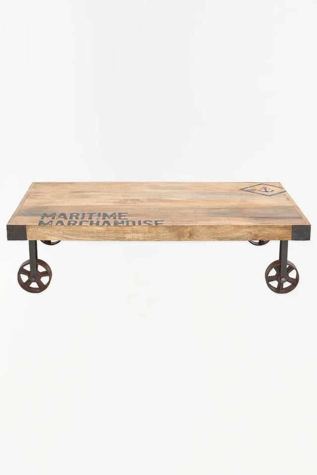 Low Wooden Coffee Table on Wheels Display Furniture Home Decoration Batela Giftware