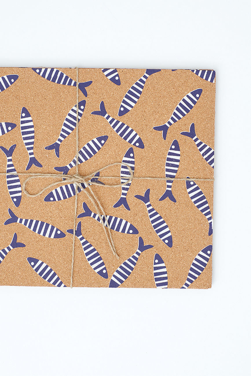 Cork Table Mat with Shoal of Striped Fish - Oblong Cork Batela Giftware