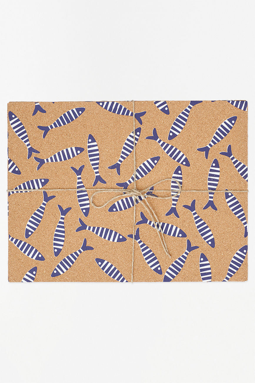 Cork Table Mat with Shoal of Striped Fish - Oblong Cork Batela Giftware