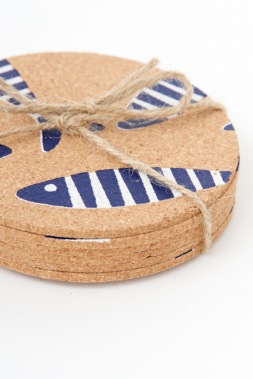 Cork Table Coasters with Shoal of Striped Fish - Round (Set of 6) Cork Batela Giftware