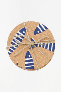 Cork Table Coasters with Shoal of Striped Fish - Round (Set of 6) Cork Batela Giftware