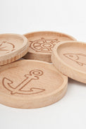 Wooden Table Coasters - Nautical Motifs- (Set of 4) Cork Batela Giftware