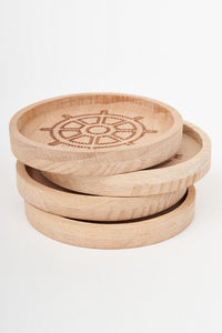 Wooden Table Coasters - Nautical Motifs- (Set of 4) Cork Batela Giftware