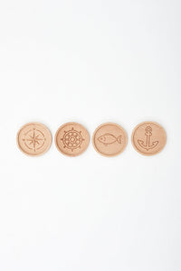 Wooden Table Coasters - Nautical Motifs- (Set of 4) Cork Batela Giftware