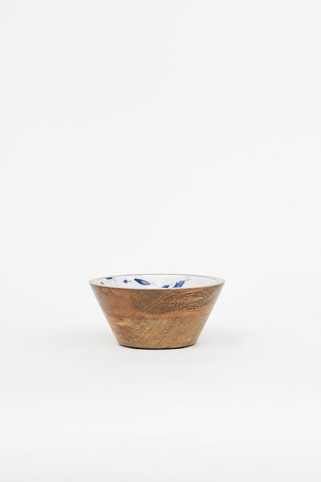 Wooden Bowl with Enamelled Interior - Shoal of Fish Enamel Tableware Enamelled Bowls From Europe Tableware Batela Giftware