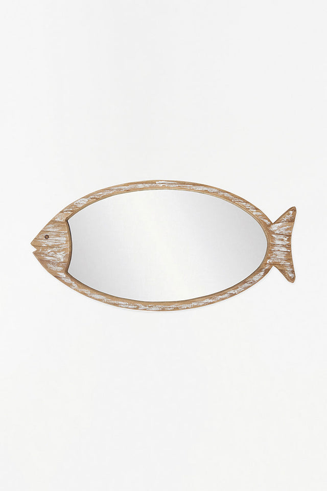 Fish Shaped Mirror, Wooden Driftwood Home Decoration Batela Giftware