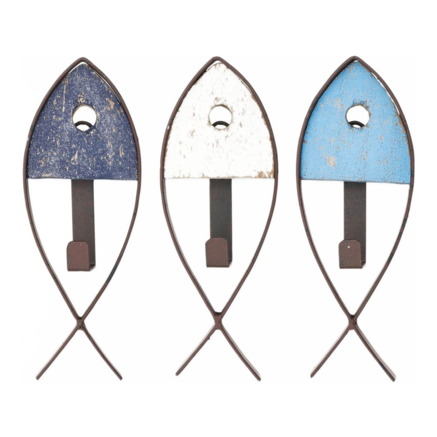 Wooden and Metal Fish Coat Hooks (Set of 3) Coat Racks & Hooks Batela Giftware