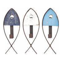 Wooden and Metal Fish Coat Hooks (Set of 3) Coat Racks & Hooks Batela Giftware