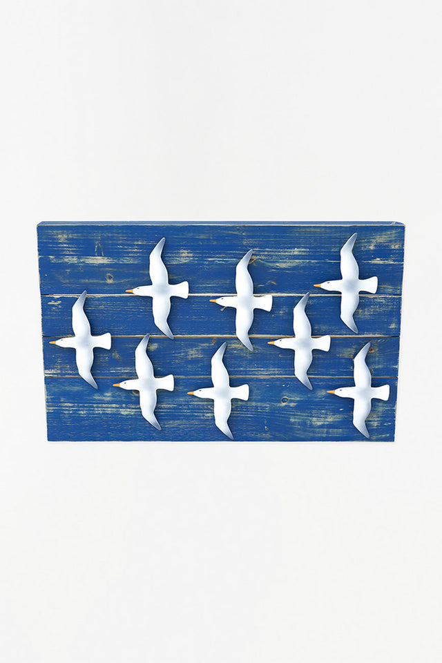 Wooden Wall Art with a Flock of Seagulls Marine Mammals Pictures Batela Giftware