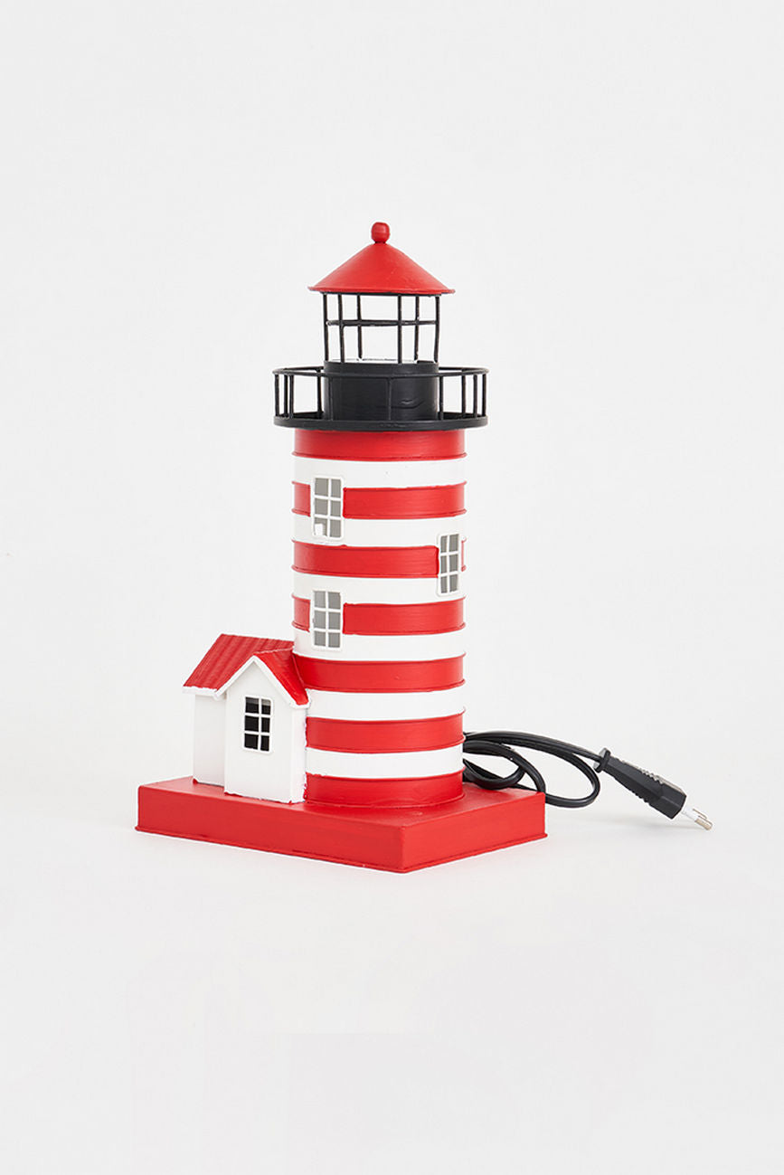 LED Red/White Lighthouse - Metal Electric Lighthouses Batela Giftware