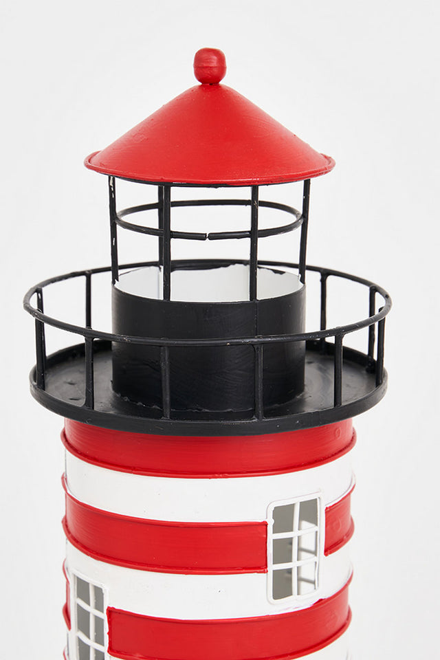 LED Red/White Lighthouse - Metal Electric Lighthouses Batela Giftware