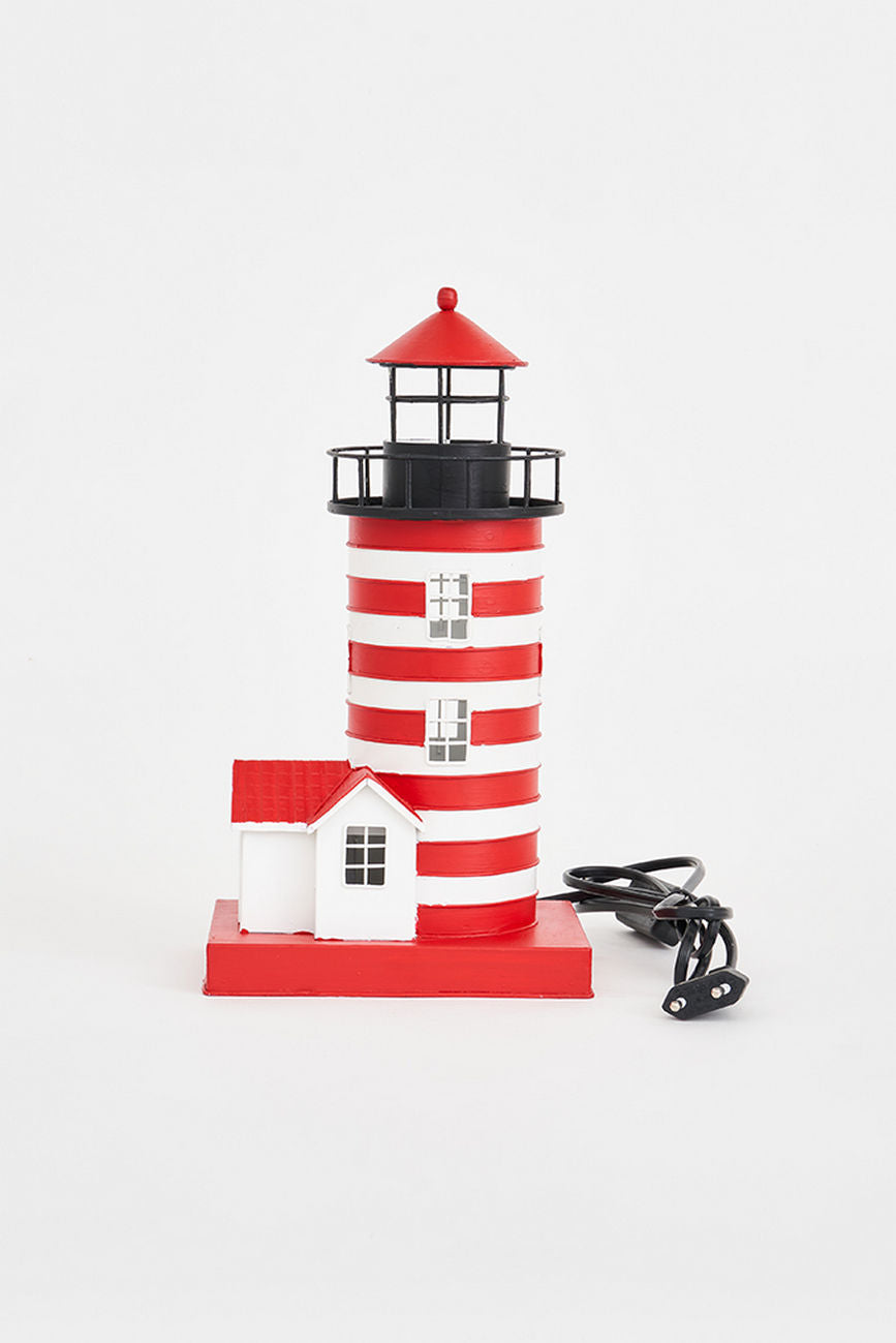 LED Red/White Lighthouse - Metal Electric Lighthouses Batela Giftware