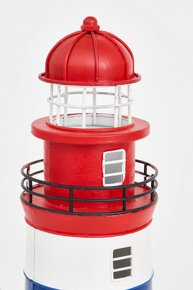 LED Red/White/Blue Lighthouse - Metal Electric Lighthouses Batela Giftware