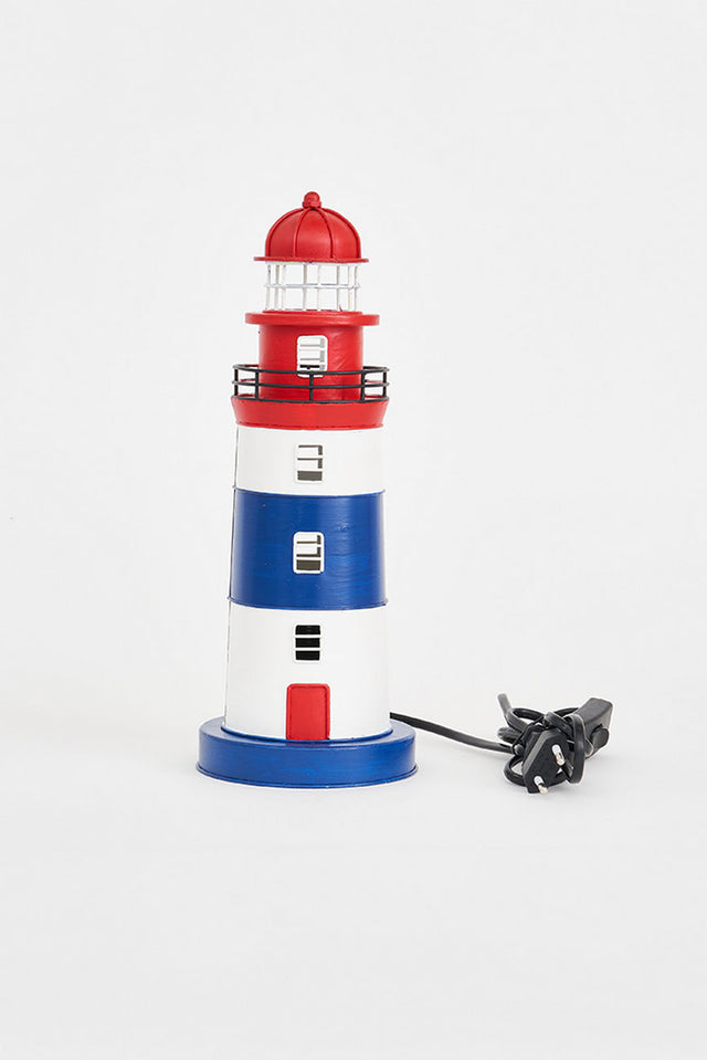 LED Red/White/Blue Lighthouse - Metal Electric Lighthouses Batela Giftware