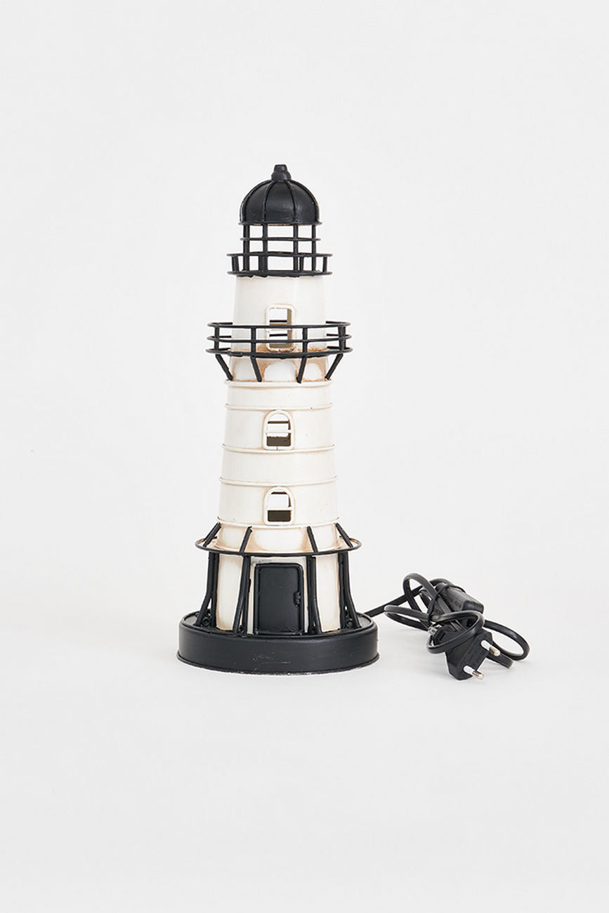 LED Black/White Lighthouse - Metal Electric Lighthouses Batela Giftware