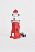 LED Red and White Lighthouse - Metal Electric Lighthouses Batela Giftware