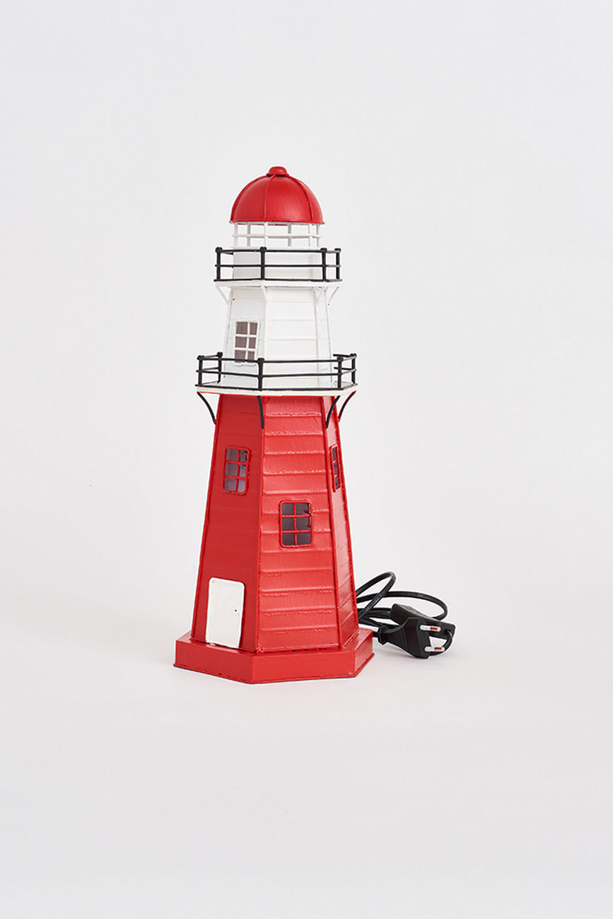 LED Red and White Lighthouse - Metal Electric Lighthouses Batela Giftware