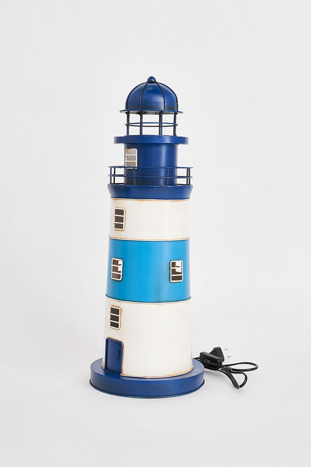 LED Navy, Turquoise and White Lighthouse - Metal Lighthouses Batela Giftware