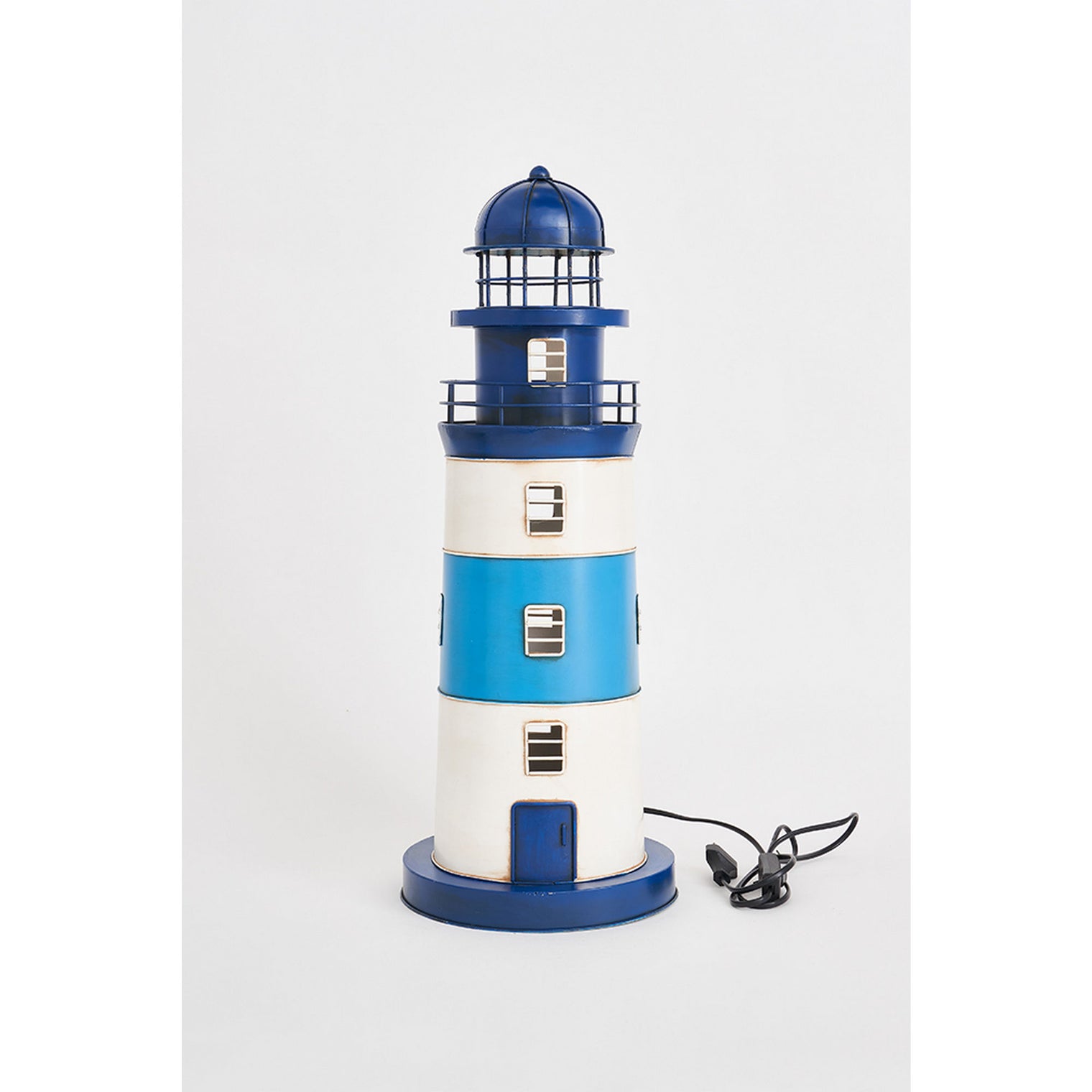 LED Navy, Turquoise and White Lighthouse - Metal Lighthouses Batela Giftware