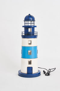 LED Navy, Turquoise and White Lighthouse - Metal Lighthouses Batela Giftware