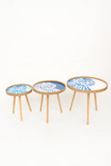 Set of 3 Wooden Tables with Enamelled Shell Design From Europe Furniture Home Decoration Batela Giftware