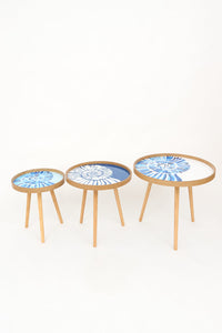 Set of 3 Wooden Tables with Enamelled Shell Design From Europe Furniture Home Decoration Batela Giftware