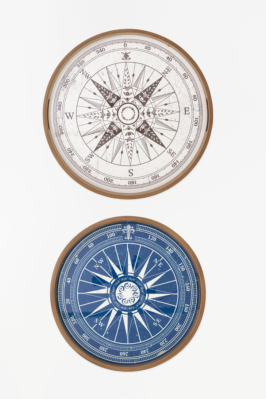 Wooden Trays with Compass Rose Design (Set of 2 ) From Europe Batela Giftware