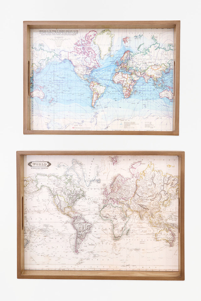 Pair of World Map themed Wooden Trays From Europe Batela Giftware