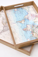 Pair of World Map themed Wooden Trays From Europe Batela Giftware