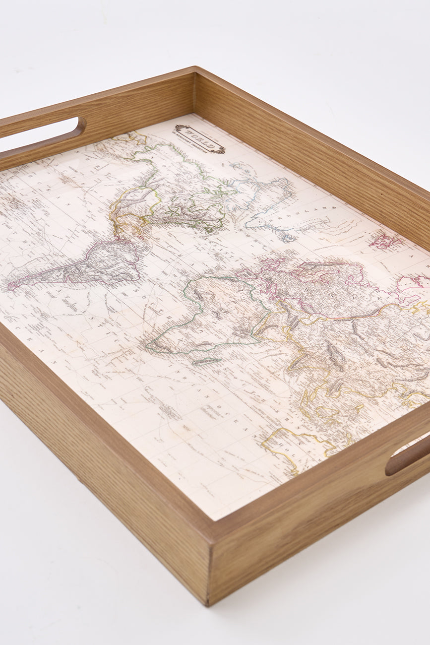 Pair of World Map themed Wooden Trays From Europe Batela Giftware