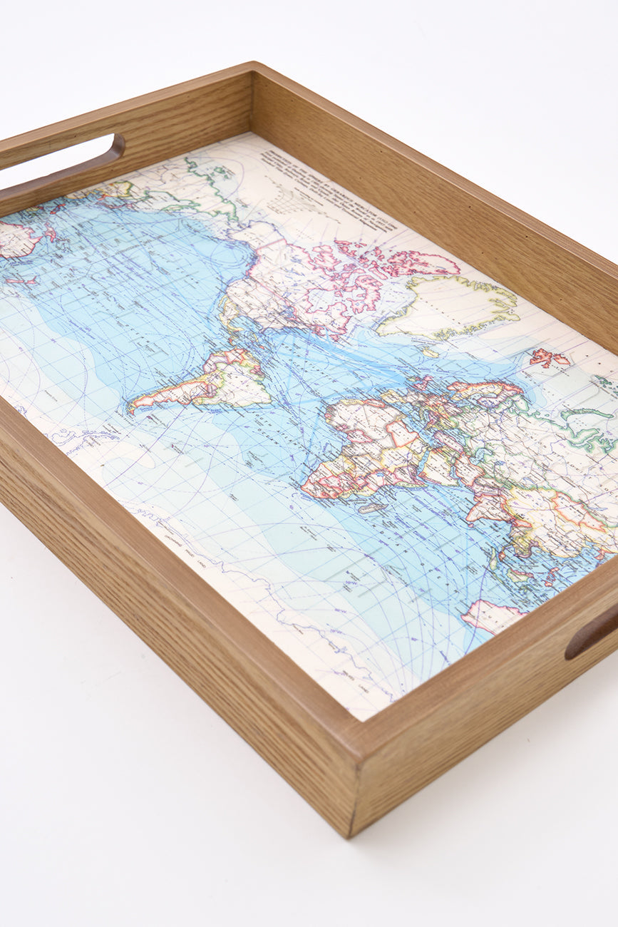 Pair of World Map themed Wooden Trays From Europe Batela Giftware