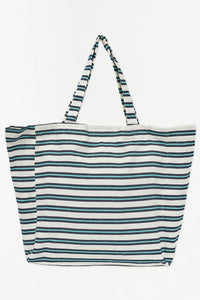 Large Canvas Tote Bag - Cream/Navy/Green Stripes Bags Batela Giftware