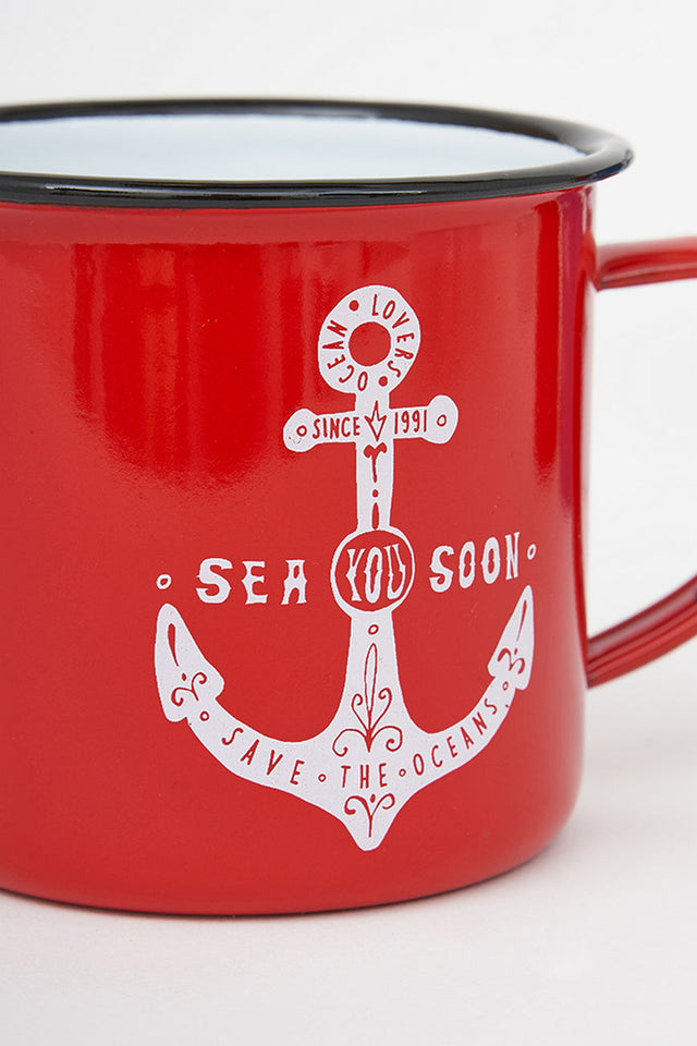 Anchor Red Enamel Mugs (Set of 6) Enamel Tableware Mugs Batela Giftware