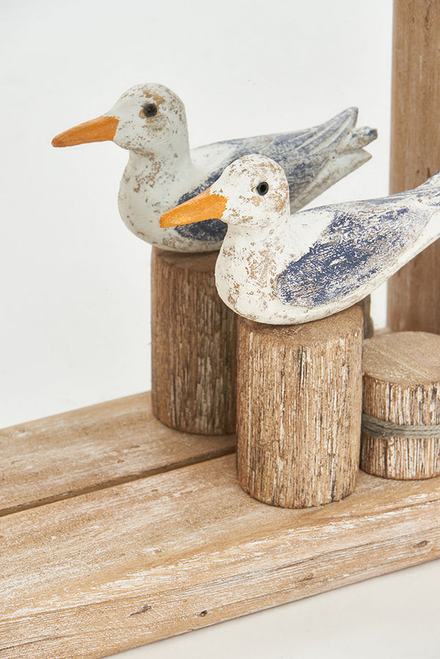 Square wooden mirror with bird on a post Driftwood Home Decoration Batela Giftware