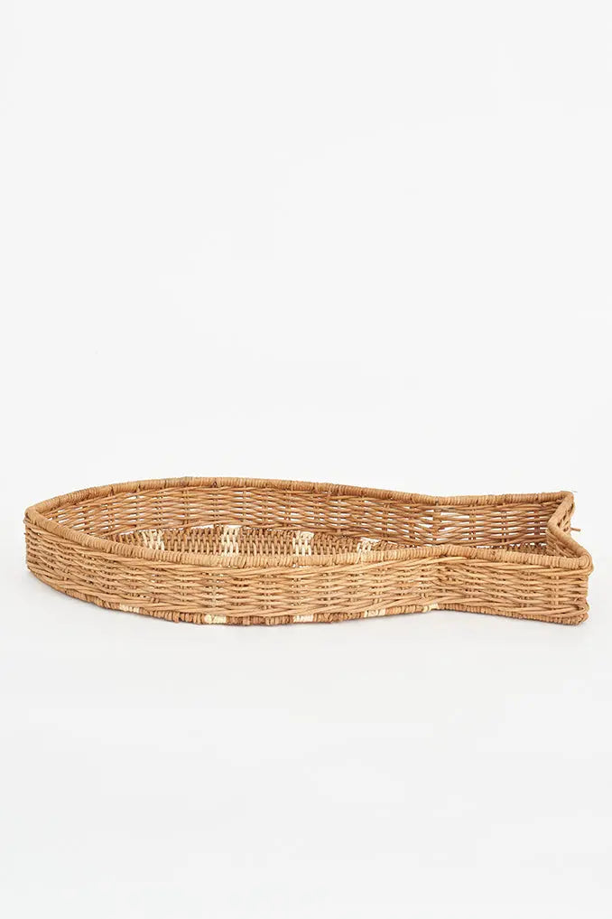 Small Fish-Shaped Rattan Tray Driftwood From Europe Kitchen Batela Giftware