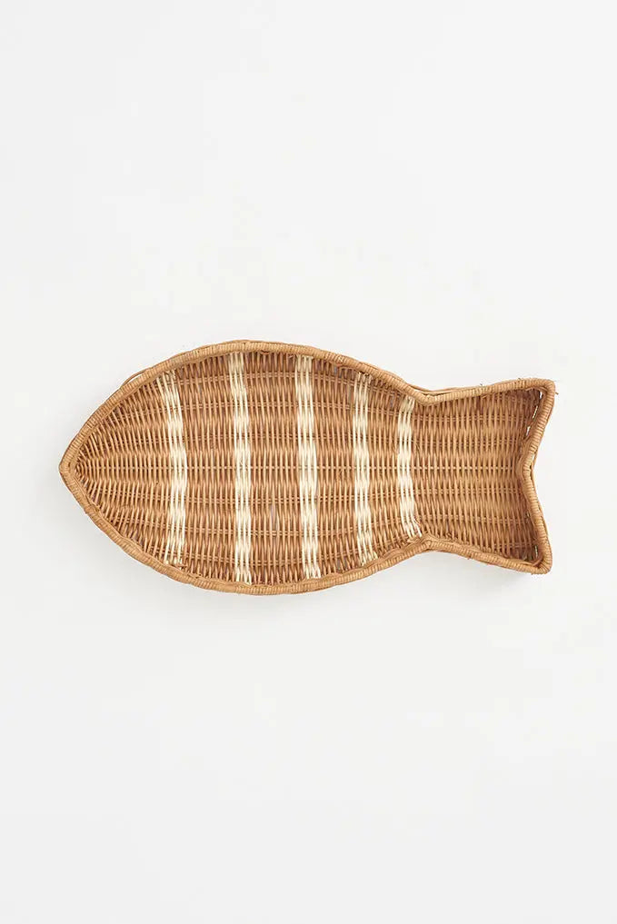 Small Fish-Shaped Rattan Tray Driftwood From Europe Kitchen Batela Giftware