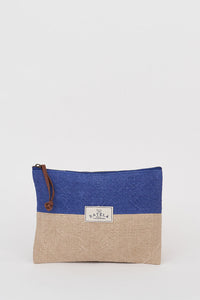 Cotton Toilet Bag - Blue and Buff Bags Batela Giftware