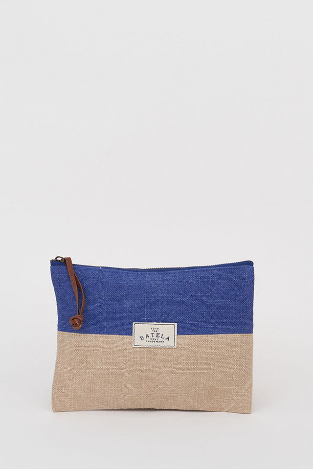 Cotton Toilet Bag - Blue and Buff Bags Batela Giftware