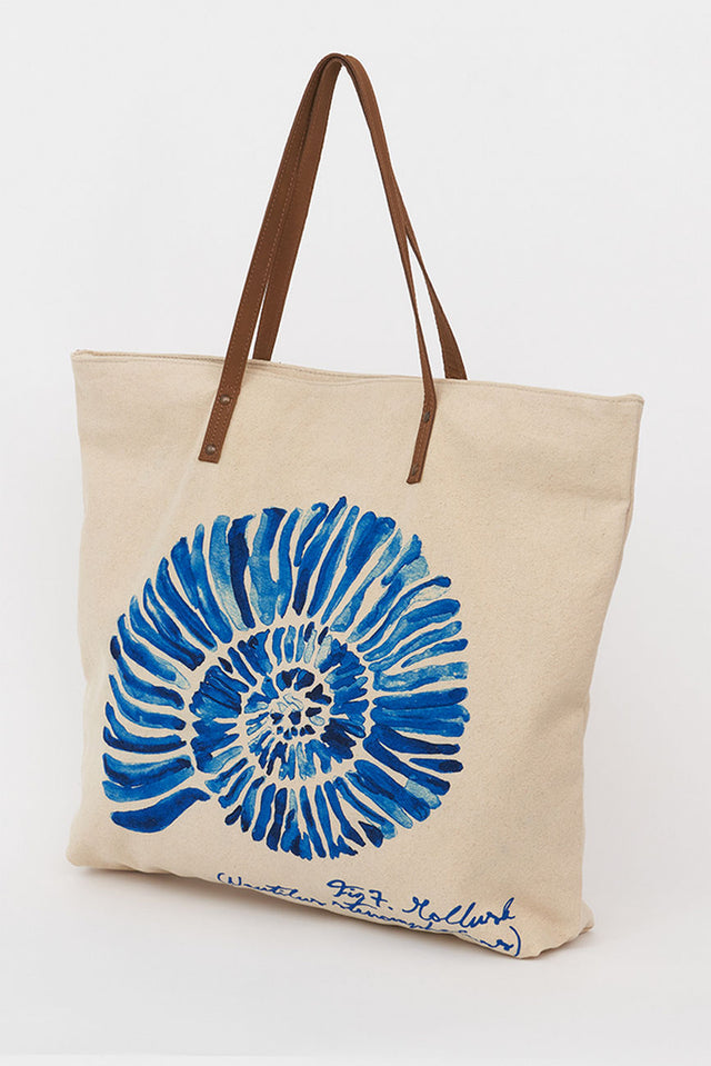 Canvas Tote/Shopper Bag - Seashell design Leather Straps Bags Batela Giftware