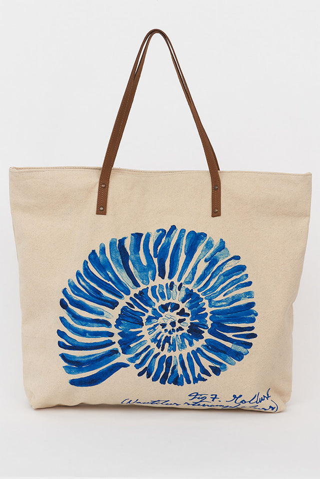 Canvas Tote/Shopper Bag - Seashell design Leather Straps Bags Batela Giftware